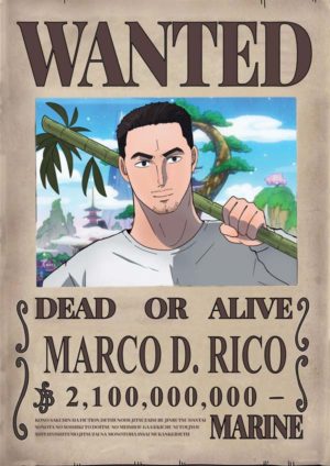 Affiche Wanted Marco sur le fond pays de Wano